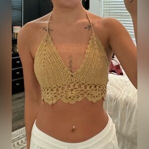Tan crochet tie top